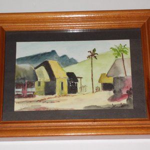 Fine Art, EUC Scenic Watercolor 4"x6" matted & framed in wood frame